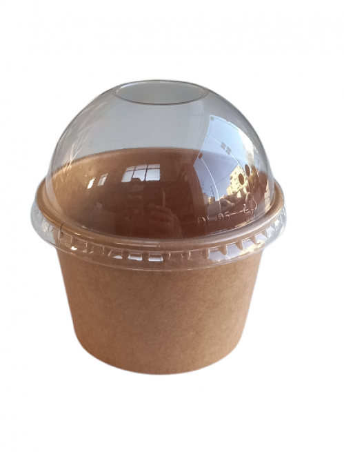 Ice Cream Paper Kraft Cups + Transparent Lid (Χάρτινα Κύπελα Kraft για Ατομικό Παγωτό + Διάφανο Καπάκι)